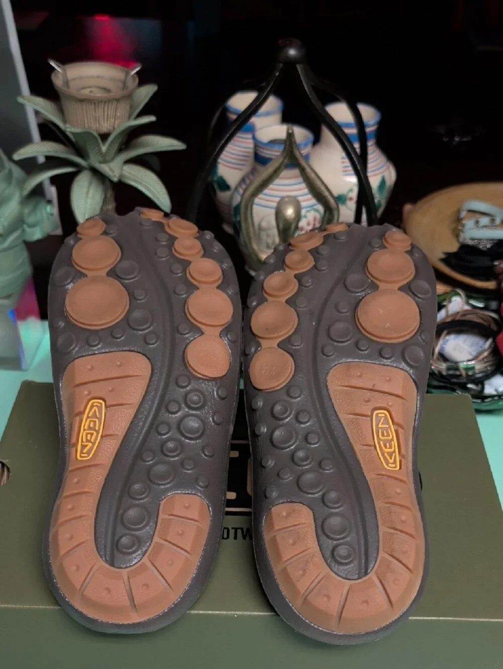 Keen Brown Slip-On Ventilated Clog with Light Blue Footbed